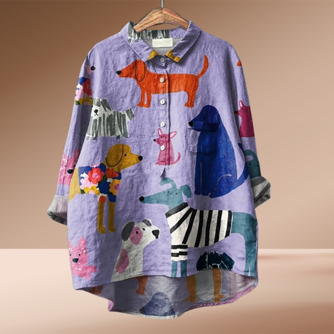 Valloré | Exklusive Damenbluse mit Hundeprint