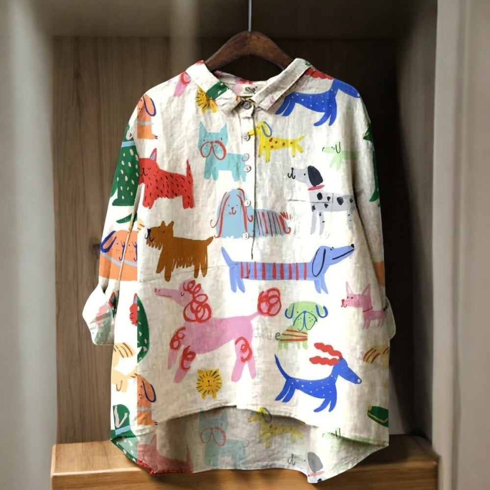 Valloré | Exklusive Damenbluse mit Hundeprint