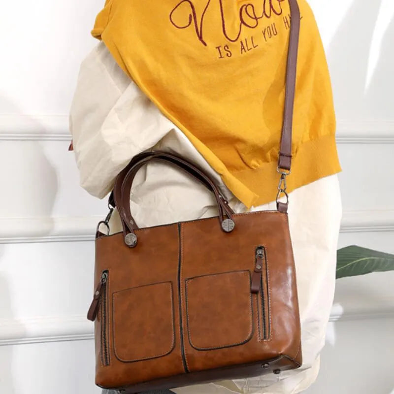 Valloré | Damen Vintage Lederschultertasche
