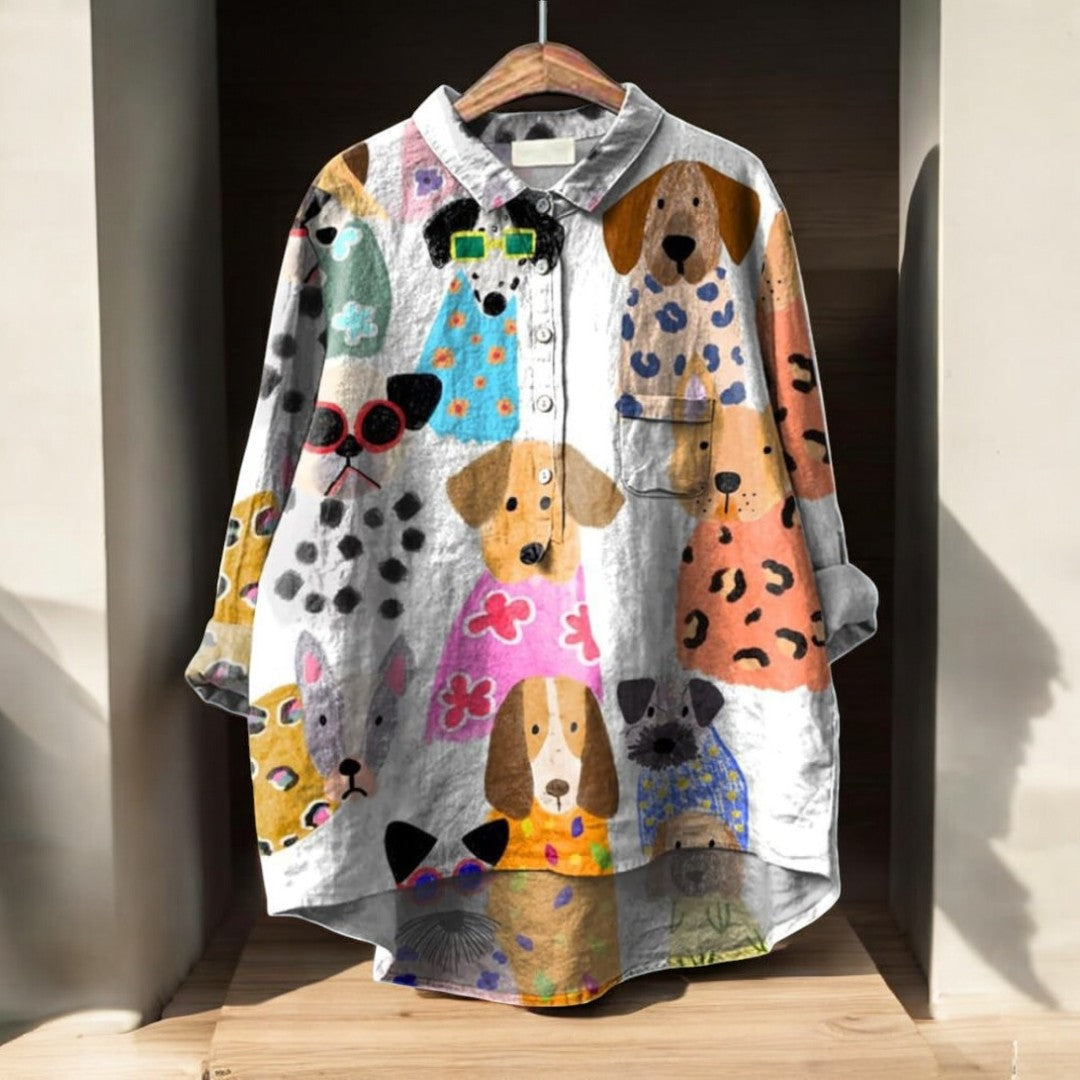 Valloré | Exklusive Damenbluse mit Hundeprint