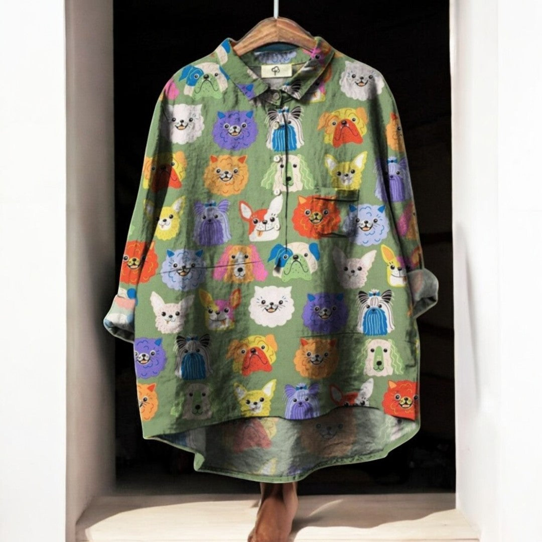 Valloré | Exklusive Damenbluse mit Hundeprint