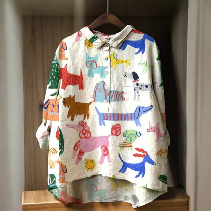Valloré | Exklusive Damenbluse mit Hundeprint