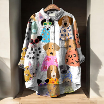 Valloré | Exklusive Damenbluse mit Hundeprint